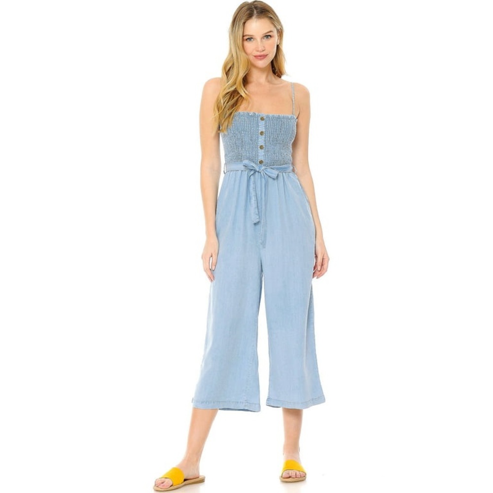 Love Tree Romper Light Blue Jumper Playsuit Overalls Wide Leg